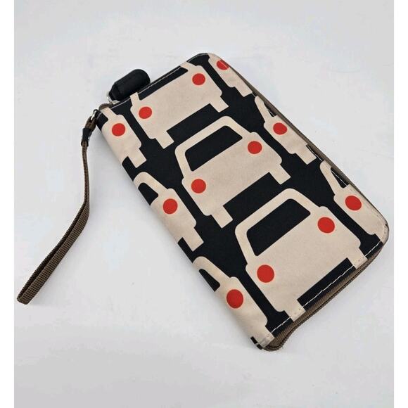 Orla Kiely Large Travel Zip Wallet Wristlet Cars Print Black Cream Red Passport - Picture 1 of 7
